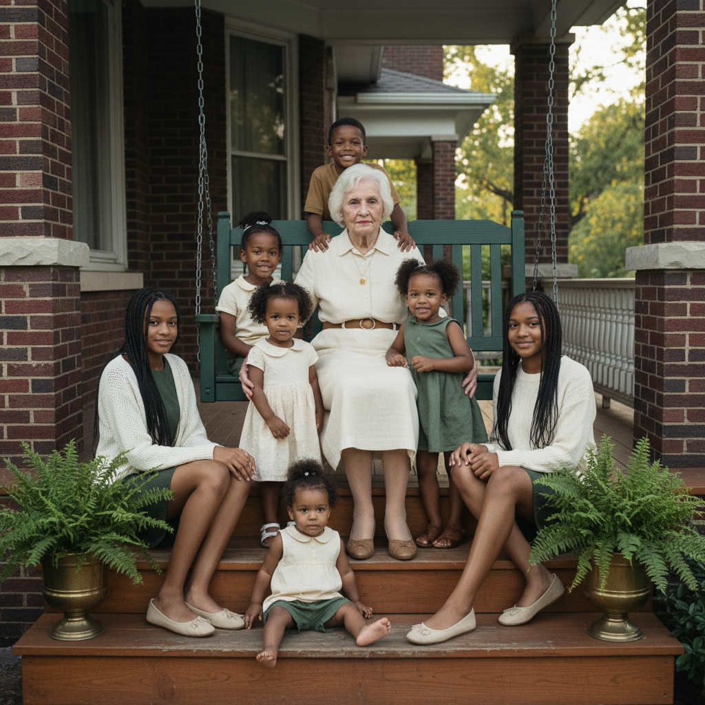 Eleanor with her seven grandchildren, 2015