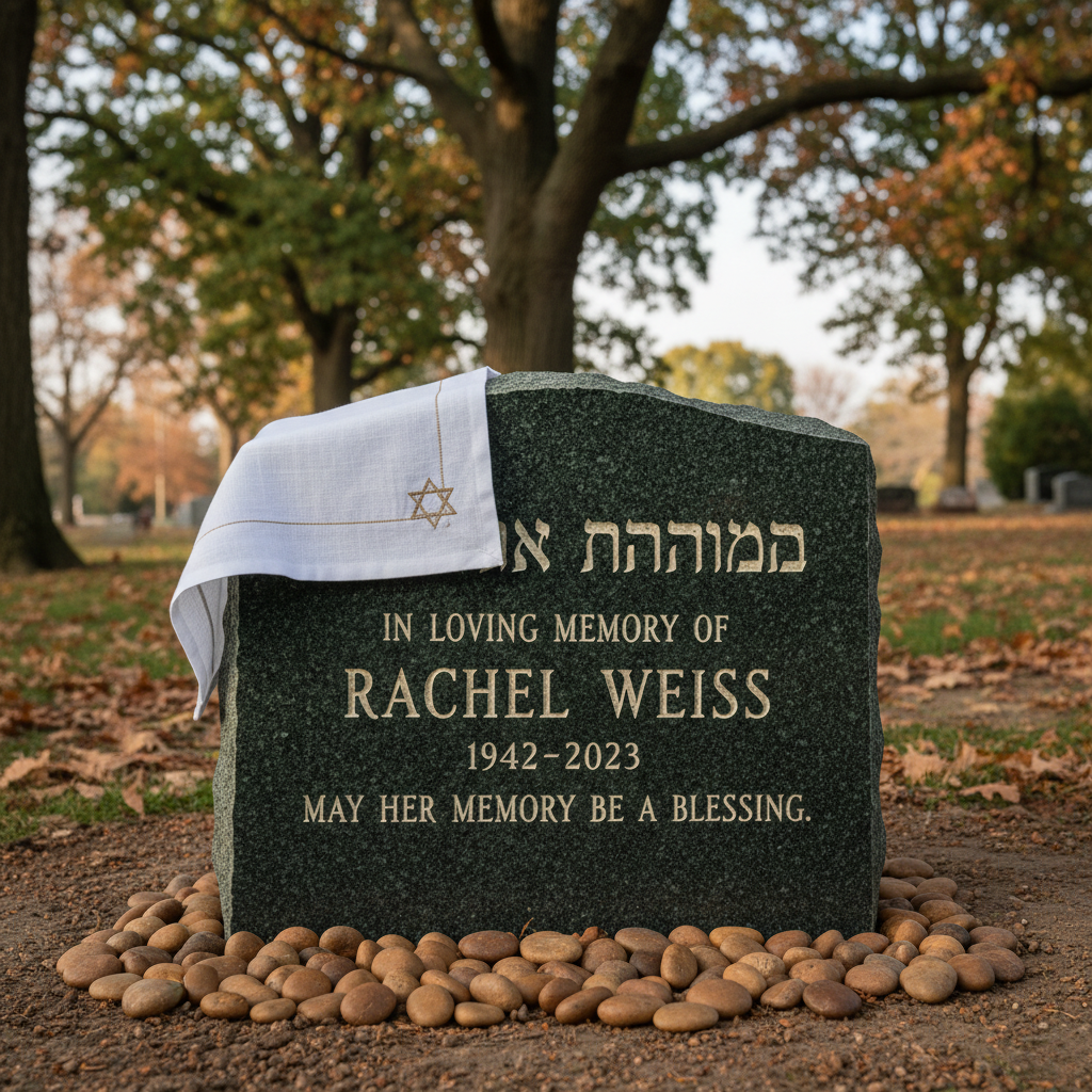 A Jewish memorial stone at an unveiling ceremony